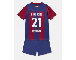 Lacne Dětský Futbalové dres Barcelona Frenkie de Jong #21 2023-24 Krátky Rukáv - Domáci (+ trenírky)